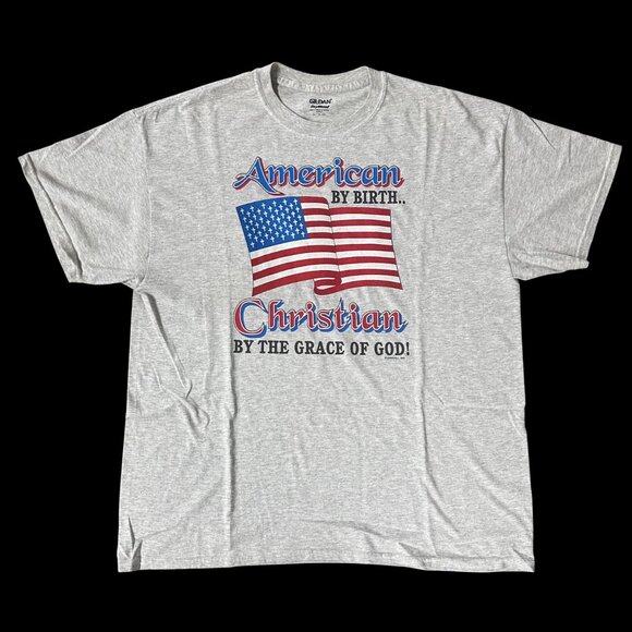 Vintage T Shirt 1990s American Christian Grace God Gray XL Patriotic July 4th - Picture 2 of 8